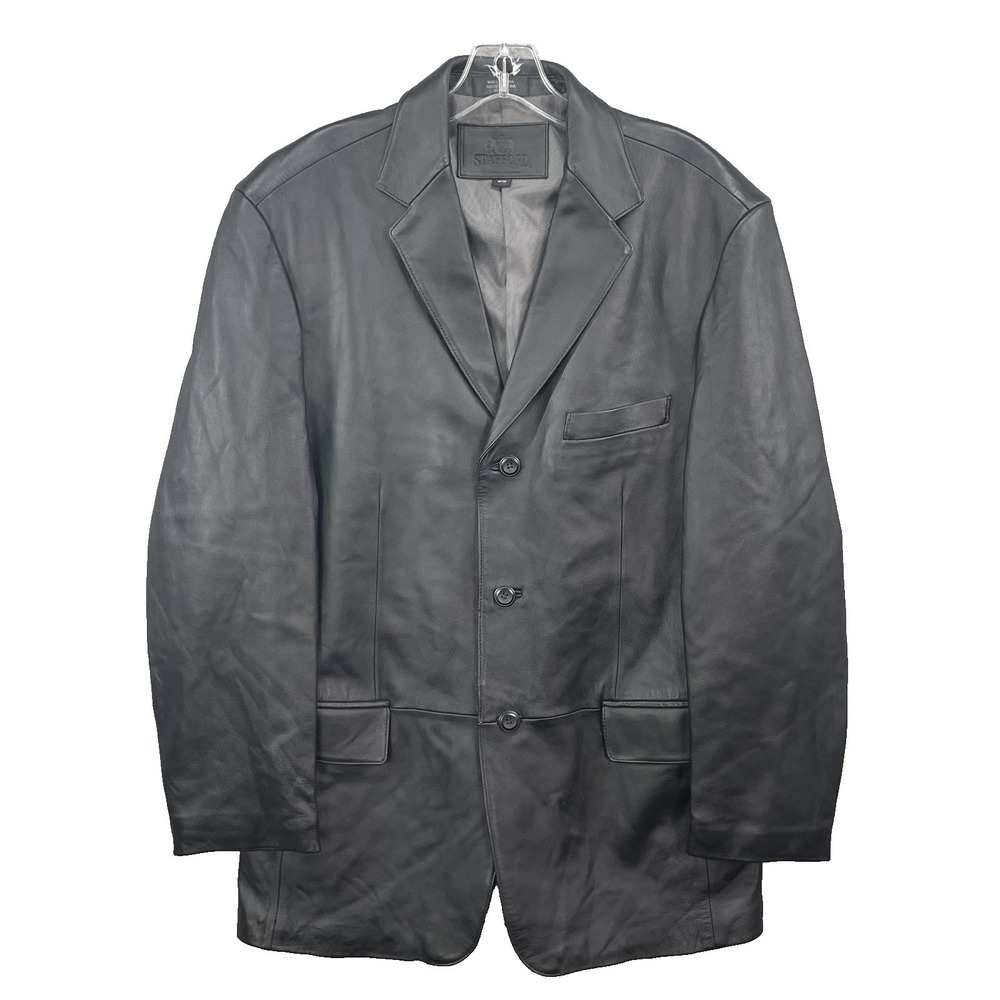 Stafford Genuine Leather Blazer Jacket Men 40* Executive Coat Corpcore Biker 90s